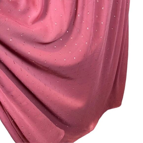 LDT Peplum Waist Gown Deep Rose Pink Chiffon with Metallic Bling Zip Back Size 8 - Picture 4 of 13